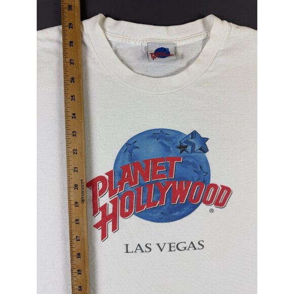 Vintage 90s Planet Hollywood Las Vegas Promo White Shirt Fit 2XL Art Logo - Picture 10 of 10